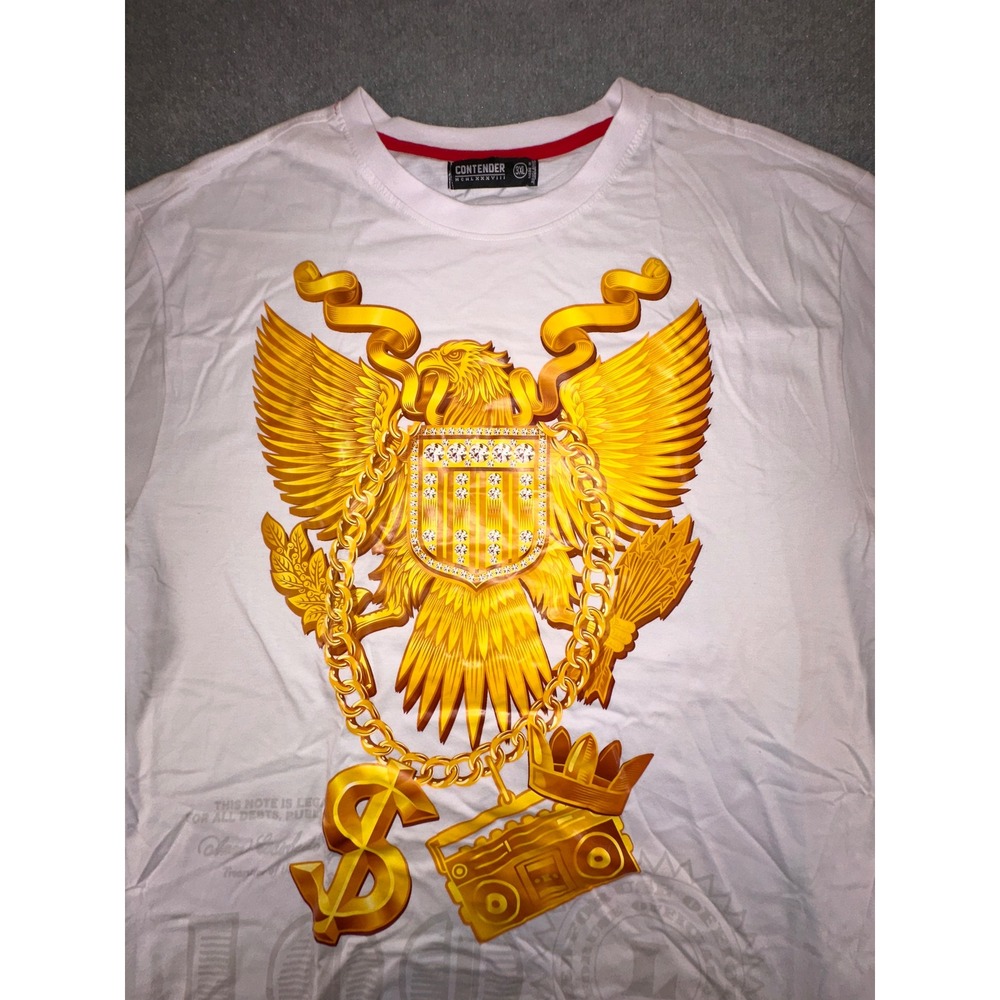 Contender MCMLXXXVIII Mens White Gold Eagle Boombox Graphic T-Shirt 3XL